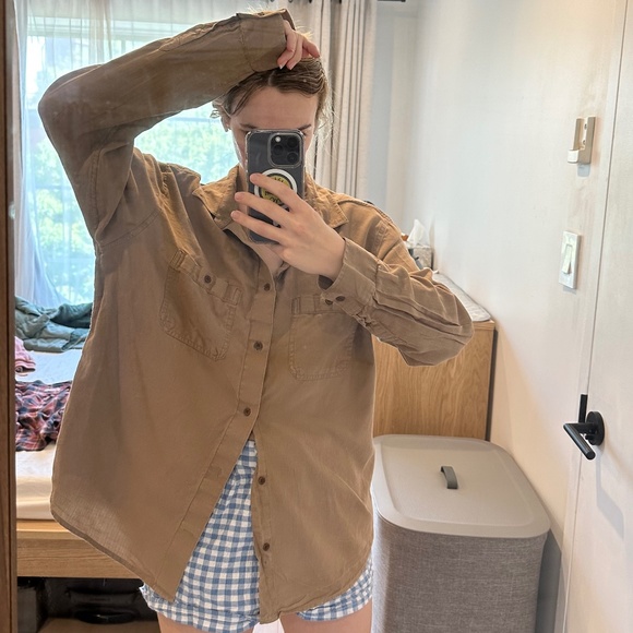 Neutral brown🏉100% cotton button down - Picture 1 of 7